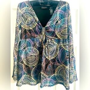 NYLoN MeSH Vintage 90s Y2K Axcess Liz Claiborne Long Sleeve Top Kaleidoscope XL